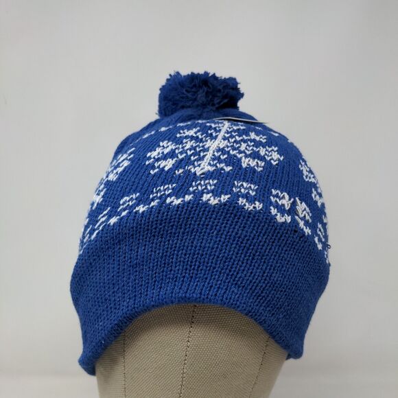 Juncture Women's Knit Beanie Hat Blue Fair Isle Fleece Lined Pom Pom W/Tags - Picture 2 of 12